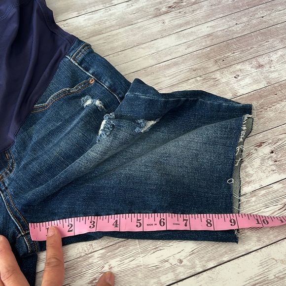 PinkBlush Blue Distressed Maternity Full Panel Bermuda Raw Hem Shorts - Picture 7 of 10